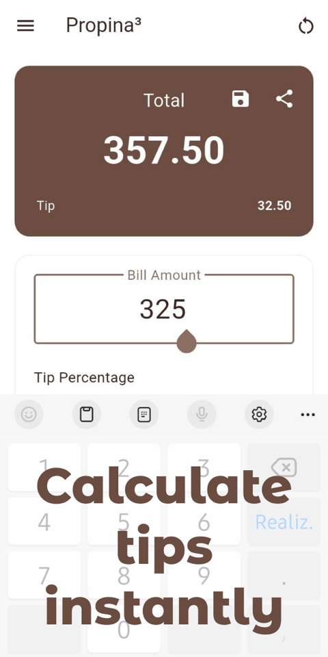 Propina³ — Calculate tips instantly. Split the bill hassle-free.